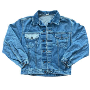 Vintage Light Denim Jacket Colorblock Pocket Trucker Coat Jean Jacket Large